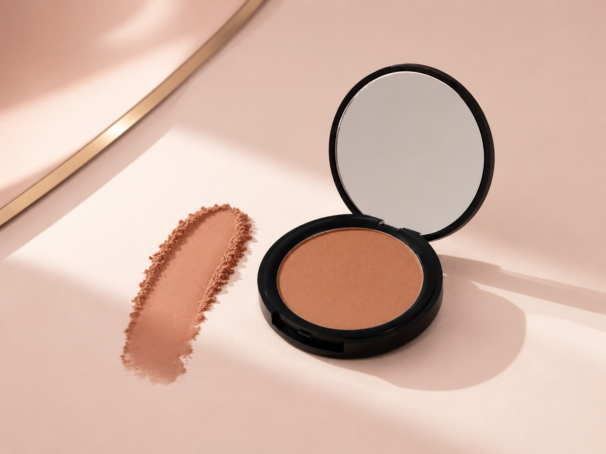 A powder with oils pressed into it