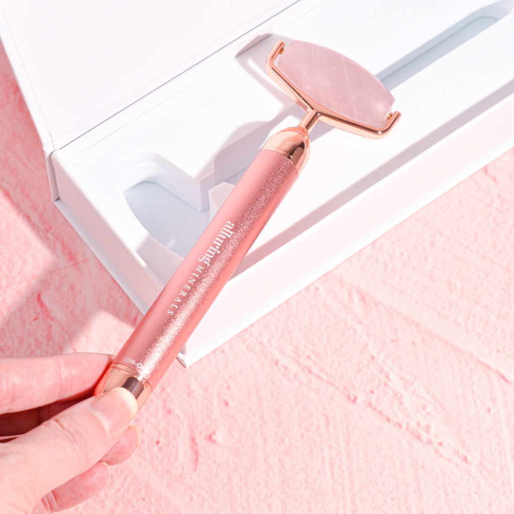 Vibrating Rose Quartz Roller for Sculpting & Glow | Alluring Minerals Vibrating Rose Quartz Roller for Sculpting & Glow | Alluring Minerals
